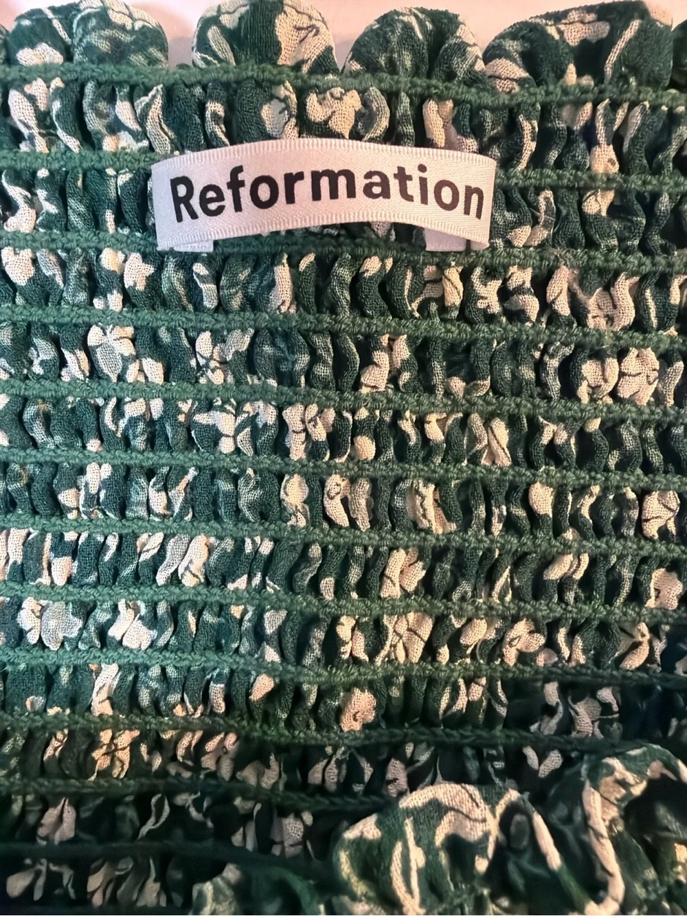 Reformation Green Floral Smocked Puff Sleeve Crop Top Size Small